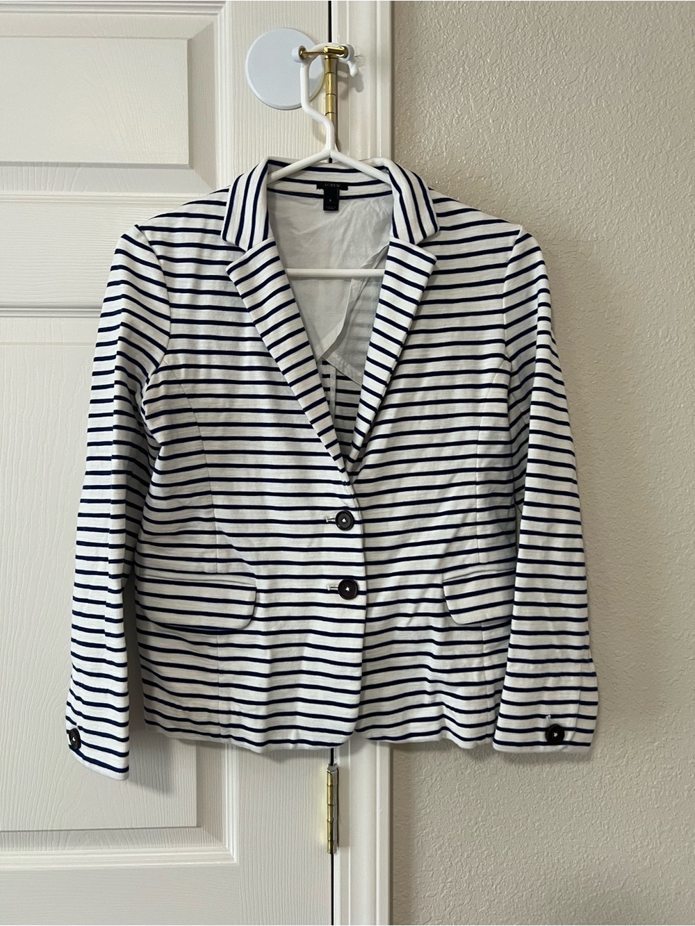 J.Crew Maritime Striped Cotton Blend Knit Blazer Navy White Small 84593